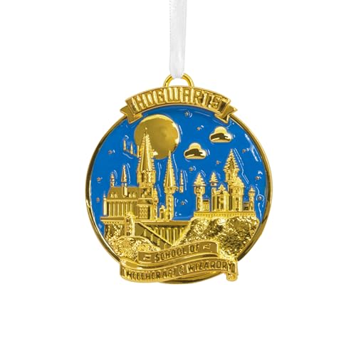 Hallmark Hogwarts School of Witchcraft & Wizardry - Adorno de Metal Premium, Escena Nocturna, decoración de árbol de Harry Potter, Adorno Colgante de Navidad, Regalos para Navidad