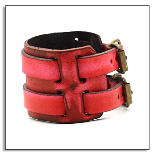 Punk Rock Belt Buckle Wristband Wide Leather Bracelet Arm Cuff Bracelet4