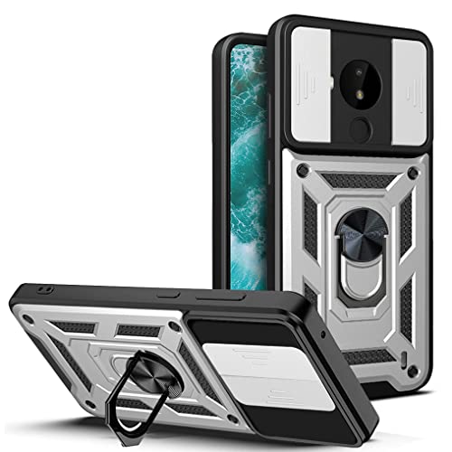 YSONCHAN Funda para Nokia C30, Carcasa Protectora con Lente Cover, Funda Anticaída con Anillo Magnético y Soporte, Carcasa Bumper. Plata