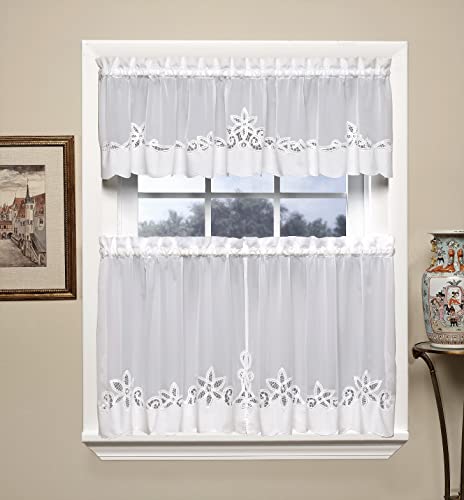 Today's Curtain Plymouth Classic Battenburg Applique Sheer Valance, 14-Inch, White #TOP2