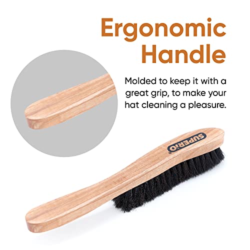 Hat Brush Horsehair Bristles, Solid Wood Durable Felt Hat Brush, Cowboy Hat Cleaning Brush Baseball Cap - Dust And Lint Remover, Cleans All Hats. By Superio #TOP3