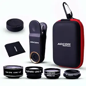 Adcom 5 in 1 Mobile Phone Camera Lens Kit - Compatible with All iOS & Android Smartphones (Black)