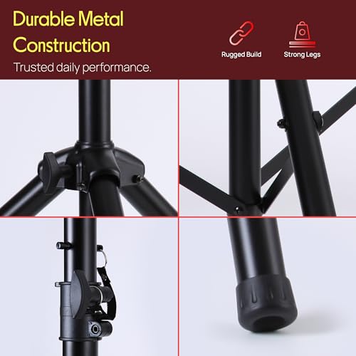 Image of Pyle Universal Dual PA DJ Tripod 2 Speaker Stand Kit with Adjustable Height & Storage Bag Constructed with Heavy Duty Durable Steel & Lightweight for Easy Mobility Safety PIN Screw Locks PSTK107,Black