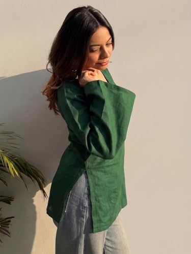 Image of ANNI Designer Short Kurti for Women Solid Design | V Neck Full Sleeve Kurti Tops for Women | Stylish Kurtis & Short Kurtis for Woman | Casual Kurti with Jeans | Kurtas for Woman