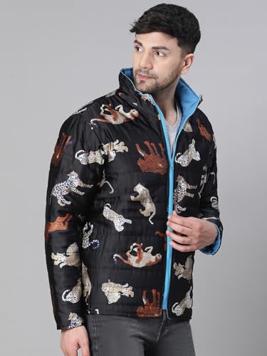 Image of oxolloxo Men Animal Print Zip Lined Long Sleeve Reversible Quilted Jacket