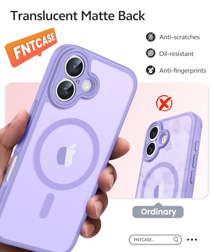 Image of FNTCASE for iPhone 17 Case: [Compatible with Magsafe] Translucent Matte Cases with [Full Camera Protection] [Screen Protector] Military Grade Shockproof Protective Phone Cover - Light Purple