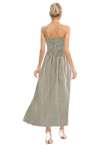 Image of Aigeman Women Strapless Tube Maxi Dress Flowy Swing Long Beach Sundress Sleeveless Boho Summer Dress with Pokets 330