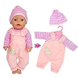 ebuddy 3-teiliges Puppenkleidungsset mit Overall, Bluse und Hut für 43cm / 17 Zoll Neugeborene Babypuppen