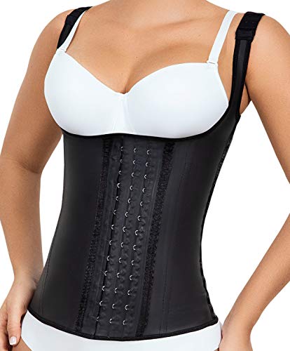 LadySlim by NuvoFit Fajas Colombiana Full Latex Vest Waist Cincher Trainer Trimmer Girdle Workout Corset Body Shaper (Black, 2XL)