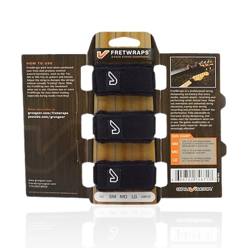 Image of Gruv Gear Fret Wrap & Guitar Mute, Fretwrap for Acoustic, Electric & Bass | String Dampener Recording, Tapping & Practice Accessory (3 Pack, Small Black, Fits 4 String Bass, 6 String Guitar)