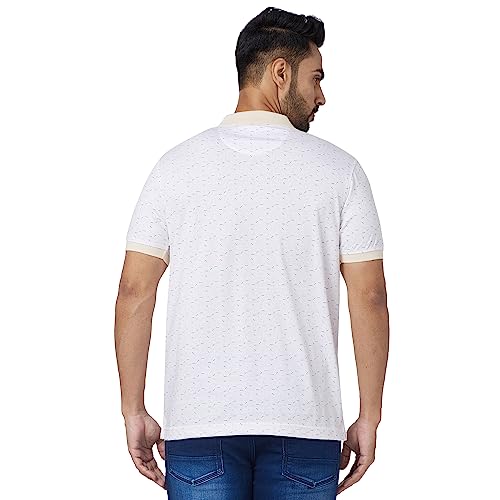 Image of Park Avenue Men's Cotton Polyester Blend Print Pattern Slim Fit Rib Collar Polo Neck Half Sleeve Casual T-Shirt