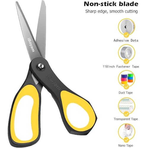 Image of iBayam 8.5 inch All Purpose Nonstick Scissors, Titanium Scissors for Kids Craft (Pack of 2)
