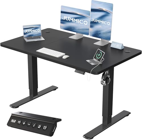 JUMMICO Höhenverstellbarer Schreibtisch mit USB-Ladeanschluss 120 x 60 cm, Schreibtisch Höhenverstellbar Elektrisch, Steh-Sitz Tisch Stehpult Verstellbarer Computertisch,Standing Desk,Schwarz