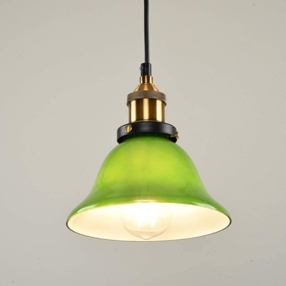 BLOOHK Antique Emerald Green Glass Pendant Light, Retro Traditional Hanging Lamp for Kitchen Island, Dining Room, Vintage Nostalgic Glass Shade Chandelier(20cm Diameter)