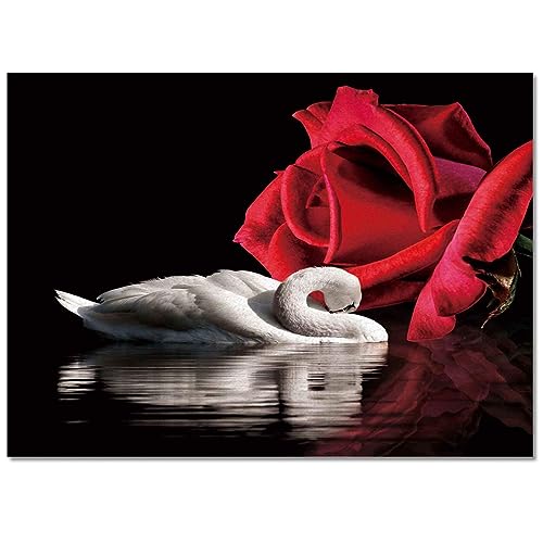 Tapis Saint-Valentin cygnes fleurs rouges déco romantique - 3