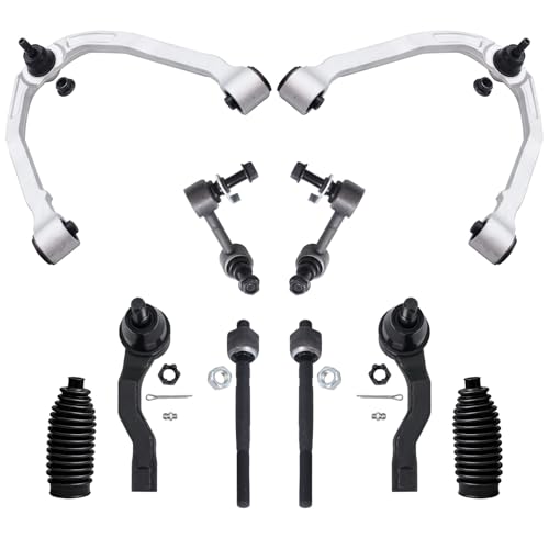 Image of Detroit Axle - 10pc Front End Suspension Kit for 03-07 Infiniti G35, 03-09 Nissan 350Z, Upper Control Arms Sway Bars Tie Rods Boots 2003 2004 2005 2006 2007 Replacement