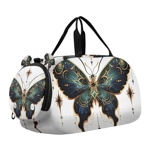 Duffle Bag for Boys or Girls with Shoes Compartment, Luminous Butterfly Sports Travel Bag Overnight