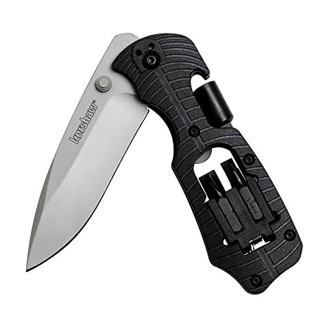 Kershaw Select Fire (1920); Multifunction Pocketknife with 3.4-Inch 8Cr13MoV Stainless Steel Blade, Black Glass-Filled Nylon Handle, 1/4-Inch Hex Drive, 2 Flathead Bits and 2 Crosshead Bits; 5 oz. Cover