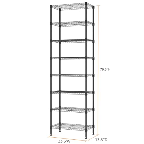 Image of M MZG 8 Tier 2000 lbs Storage Rack Metal Wire Shelving Unit, Storage Standing Shelf Organizer for Laundry Bathroom Kitchen Pantry Closet Garage Basement Utility Room, Black 13.8 inch D x 23.6 inch W x 79.5 inch H