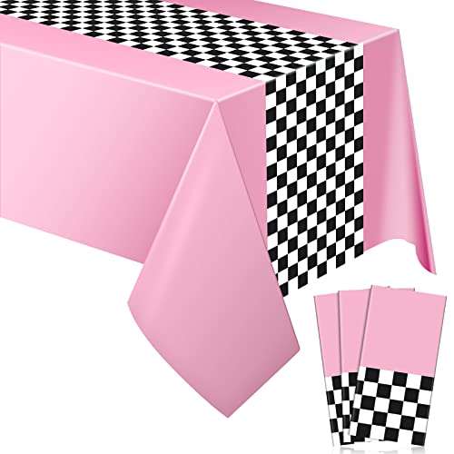 Irenare Car Birthday Party Supplies Racing Decorations 50s Party Tablecloth Racetrack Table Runner Table Covers for Kids Boy Car Theme Birthday Decor, 54 x 108 Inch(Pink,3 Sheets)