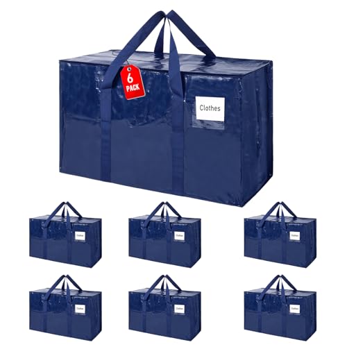 ZFWDSY Moving Bags 93 L, 6-Pack Storage Bags with Zipper & Handles, Heavy Duty Large Moving Boxes, Moving Totes