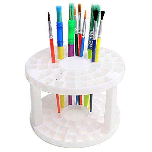 Art Supply Plastic Artist Round Multi Hole Pencil & Paint Brush Organizer Holder - Holds 49 Brushes Upright