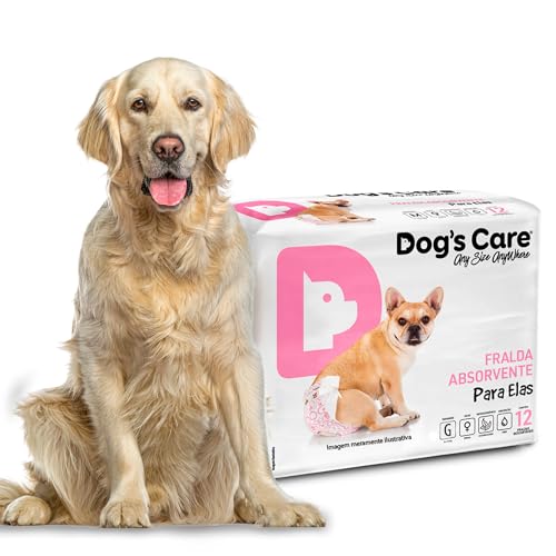 DOG’S CARE Fralda Descartável Para Cães Fêmeas de 13 a 20kg - Fralda Absorvente Para Cachorros Idosos e Filhotes - Tamanho G - 12 Unidades