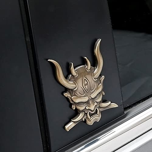 Image of Ghost Devil Oni Samurai Warrior with Fangs and Blade Metal 3D Emblem Badge with Pre-Adhesive for Car Motorcycle Spider ATV Fun Zen Bushido JDM