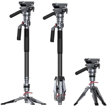 SmallRig 175cm / 68.9" Carbon Fiber Video Monopod for Camera, Compact Camera Monopod with One-Button Lift & Lock, Max. 5kg Playload Fluid Head Fits for DJI RS and for MFT 501L - 5565