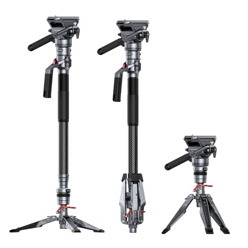 SMALLRIG 175cm Trépied Vidéo en Fibre de Carbone, Monopode Compact avec Levage & Verrouillage 1 Bouton, Charge Max 5kg, Tête Fluide pour DJI RS & pour MFT 501L - 5565