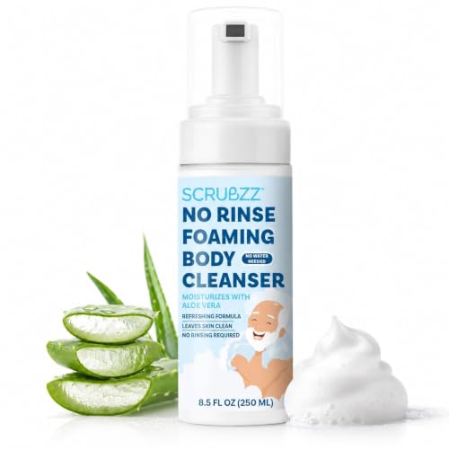 Scrubzz No Rinse Body Wash for Elderly Gentle 8.5 fl oz Rinse Free Cleansing Foam for Waterless Bathing Men and Women Great for Hospital Stays Post Surgery Camping Gym and Post Workout - 1 Pack