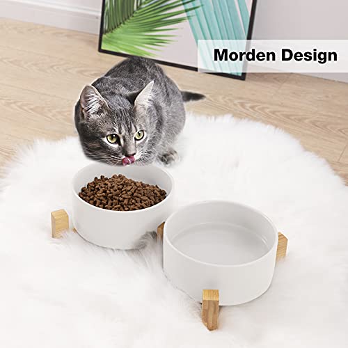 Ihoming Cat Bowls, Puppy Ceramic Food and Water Bowls Set, 1 3/4 Cups X 2, Indoors White Pet Bowls with Wood Stand - Image 7