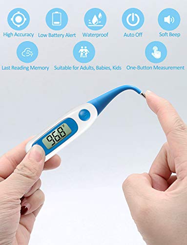 Digital Oral Thermometer for Adults, Thermometer for Fever, Memory Recall and Accurate Rectal Underarm Armpit Thermometer for Adults Babies Infants Pets, Flexible Waterproof Probe