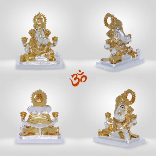 Image of Neodrift Ganesh Idol for Car Dashboard (Real 24kt & 999 Silver Plated, Dual-Tone Gold & Silver) (Model ND13) - Enhance Your Drive