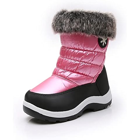 Apakowa Winter Toddler Girls Mid-Calf Plush Snow Boots Little Princess Outdoor Durable Boots with Zipper Kids Shoes(Color : Darkpink, Size : 22 EU) Cover