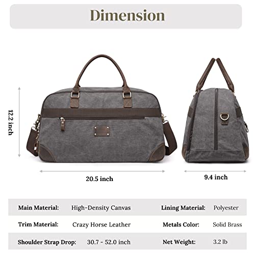 S-Zone Duffle Bags For Traveling Mens Canvas Weekender Overnight Shoulder Duffel Bag Rfid Carryon Handbag Leather Trim #TOP2