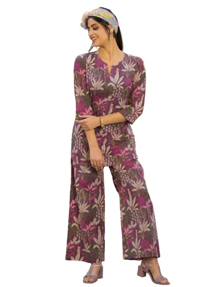 Image of Pinkmint Women's Pure Cotton Co Ord Set l Kurta Sets for Women |Kurta Sets| Printed Kurta with Pant l Stylish Pocket & 3 /4 Sleeve Women Co-ord Set (Avaiable in Plus size)