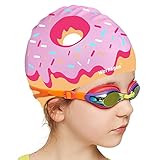 Kinder-Badekappe, langlebige wasserdichte Silikon-Badekappe für Kinder mit langem Haar und kurzem Haar, Kinder-Cartoon-Donut-Schwimmkappe für Jungen und Mädchen