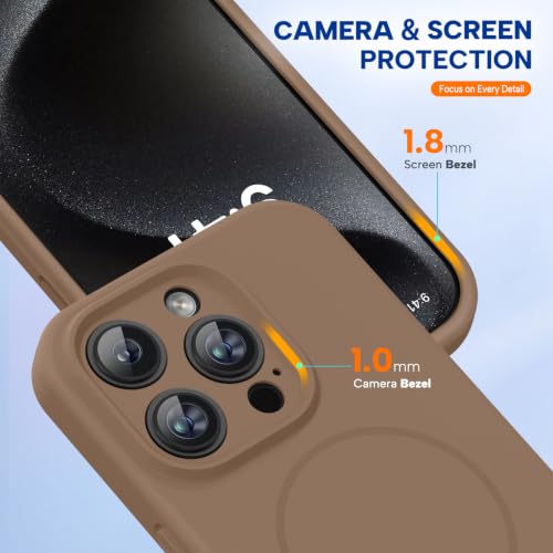 Image of miracase Magnetic for iPhone 15 Pro Case, [Soft Anti-Scratch Microfiber Lining], Compatible with MagSafe, Liquid Silicone Shockproof Drop Protection Phone Case for 15 Pro, Chocolate