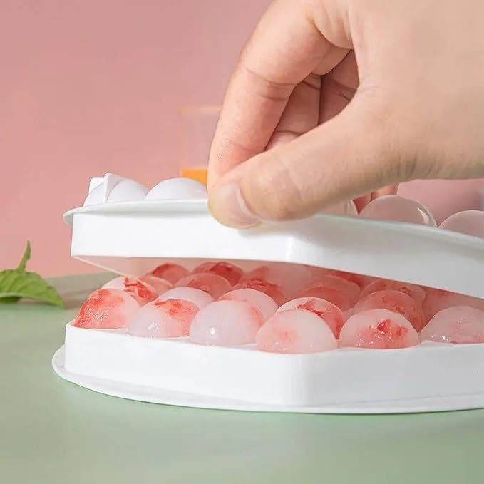 Image of KEMETHY 2-pc Plastic Reusable Flexible Ice Cube Trays, 37 Cavity Mini Round Ice Tray Molds for Whiskey & Cocktails, Keep Drinks Chilled Multicolor (2-Hexagon Round Ice Cube)