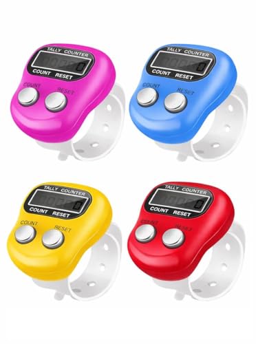 Image of KTRIO 4 Pack Counter for Chanting Mantra Tally Counter | 5-Digit Finger Ring with LCD Display & Reset Button | Handheld Counter for Meditation, Jap, Sports, Knitting & Classroom Use (Multicolor)