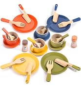 GAGAKU Wooden Play Food Sets for Kids Kitchen,Montessori Wooden Play Food Toys Play Plates and Di...