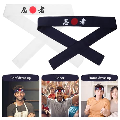 Diadema de karate transpirable de algodón azul reutilizable para chef y deporte 3
