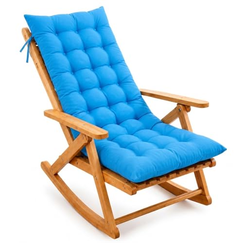 Image of KYNE Rocking Chair Cushion 18 x 50 Inch Thick Tufted Chair Cushion with Backrest and Seat Pad Soft Premium Fabric Polyester Filling Non Slip Indoor Outdoor Rocking Chair Cushion (Light Blue)