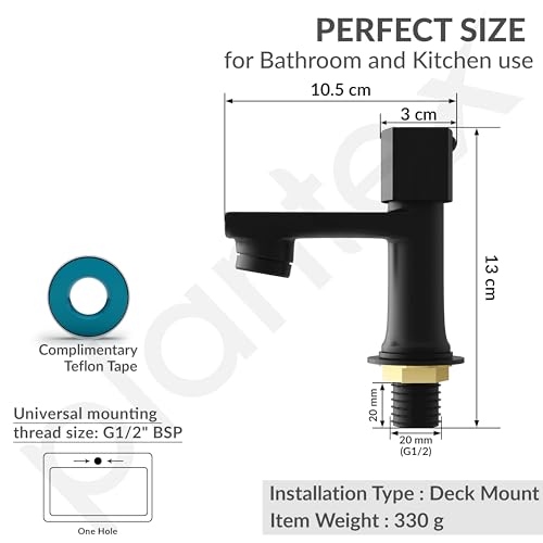 Image of Plantex Pillar Tap for Wash Basin with Water Saving Aerator and Brass Spindle /Quarter Turn Basin Tap with Teflon Tape /Pillar Cocke for Wash Basin - Pack of 1 (Black)
