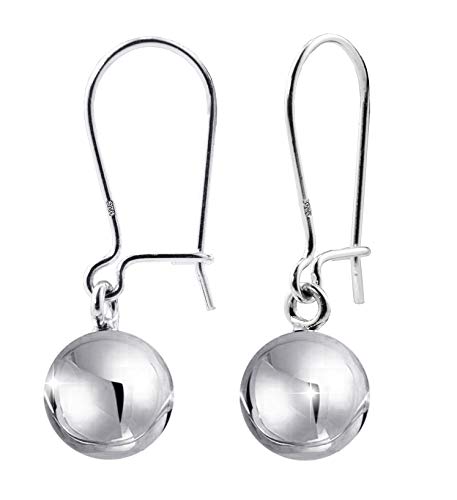 Papoly ® 10mm boule boucles d'oreilles, crochet fermoir en argent sterling 925 très stable et confortable CADEAU propre chamois argenté. (BOLA 10-GANCHO)