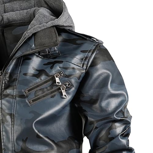 Veste bomber à capuche en similicuir bleu coupe slim S - 3