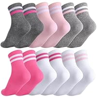Utensilsto 6 Paar Kinder Sportsocken 29-33 Tennissocken Jungen Mädchen Baumwolle Crew Socken mit Retro Streifen Herzen, Sportsocken für Mädchen und Jungen rosa, weiß, grau