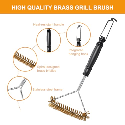 2 Stück Grillbürste Messing, Grill Reinigungsbürste Messingbürste Grill, Grillbürste für Gussrost, Reinigungsbürste für Grillrost Gasgrill Holzkohlegrill Gusseisengrill