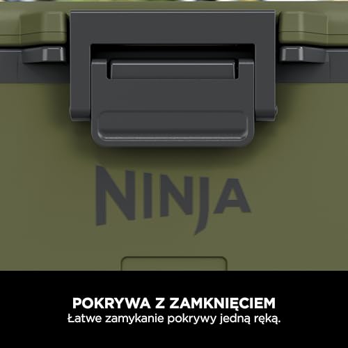 Ninja FrostVault Wytrzymały izolowany pojemnik chłodzący z butelką Ninja Thirsti i wkładem chłodzącym, wysokiej jakości lodówka na kółkach ze zintegrowaną do przechowywania, oliwkowy, FB245AMZEUUKGN